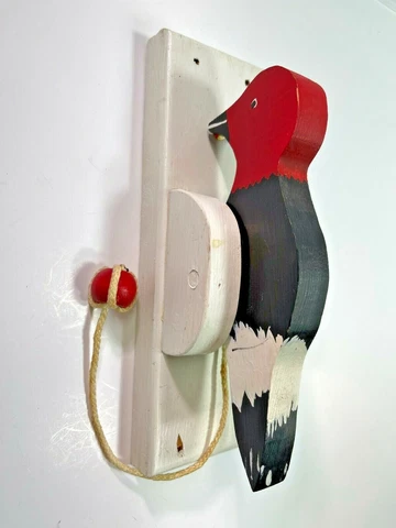 Vintage Wooden Woodpecker Door Bell Knocker Handcrafted And Painted Cover