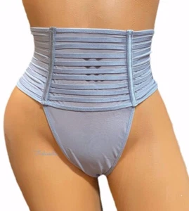 Victorias Secret Luxe Sheer Mesh High Waist Strappy Thong Panty Gray Small - Picture 1 of 3