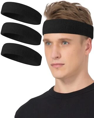 3 Pack Men & Women Sweatband Headbands Terry Cloth Headband Outdoor for Sports