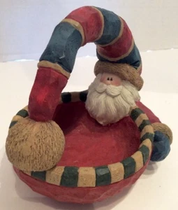 Resin Vintage Retro Santa Basket Handle Santas Cap Old World Santa Bowl  - Picture 1 of 7
