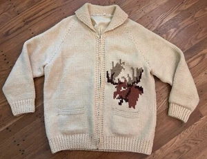 Suéter Cowichan Años 40/50. Estampado Alce XL. Hecho en Canadá. Abrigos Cremallera Clark - Imagen 1 de 15