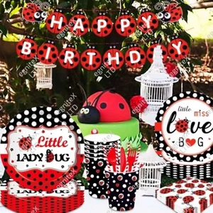 Ladybug Ladybird Polka Dot Birthday Party Tableware, Decorations Balloons Banner - Picture 1 of 16