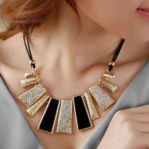 Pendant Chain Crystal Choker Chunky bib Statement Women Necklace Jewelry Gift - Picture 1 of 4