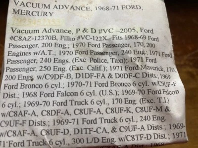 Ford Mercury Bronco Falcon 1968 1969 1970 1971 6 cilindros aspiradora Advance nuevo en caja Foto 1 de 2