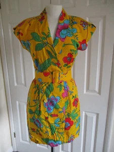 MONDI - GORGEOUS RETRO, YELLOW/MULTI FLORAL PRINT, BELTED, WRAP DRESS - SIZE S - Picture 1 of 12