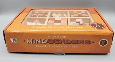 Mindbenders Wood Puzzle Game Set of 6 GO Challenging Brain Quiz Pocket Puzzlers - Image 1 of 4
