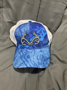 Realtree Pesca Azul Blanco Malla Camionero Ajustable Snapback Tapas Goma Logo - Imagen 1 de 5