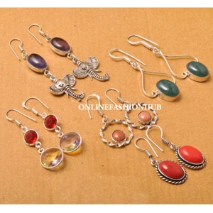 Amethyst & Mix Gemstone 925 Sterling Silver Plated Wholesale Women Lot Earrings - Picture 1 of 3