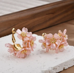 Women Gold Cluster Persuasion Flower Hoop Earrings Weddings Party PE65 - Picture 1 of 11