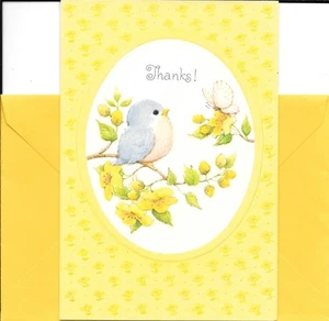 Vintage Bluebird And Butterfly Yellow - Thank You - Hallmark Greeting Card - Picture 1 of 3
