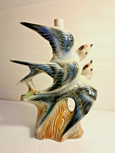 1969 Barsottini Vino Rosso Decanter Two Ceramic Blue Birds Figurine 9x6x12 Italy - Picture 1 of 19