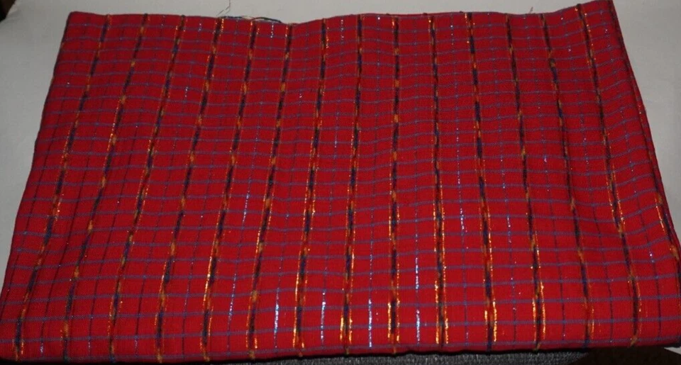 1yd x 42", Unbranded, Gold/Teal Metallic Stripes & Textured Stripes, Red Fabric - Image 1 of 1
