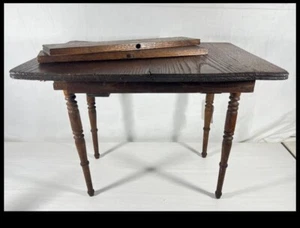 RARE ANTIQUE SALESMAN SAMPLE: VICTORIAN OAK TABLE WITH RICHLY VENEERED LEAVES - Picture 1 of 7