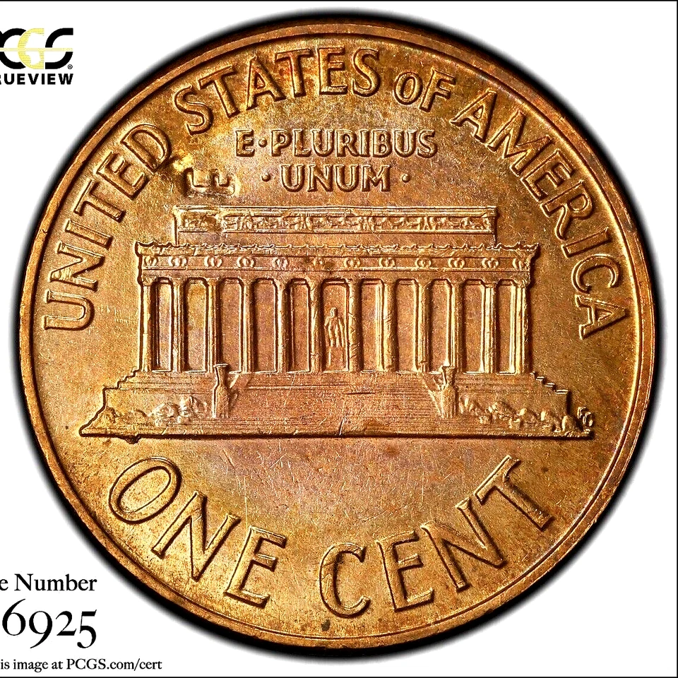 PCGS MS-64 RED! 1960-D CENT  DROPPED LETTER ERROR "E" ABOVE MEMORIAL REVERSE - Image 1 of 3