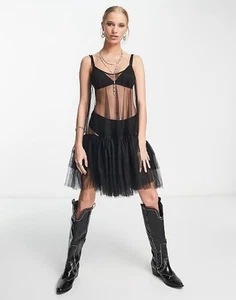 Intimately Free People Women's L Black Push Send Sheer Mini Slip Tulle Dress NWT - Picture 1 of 3
