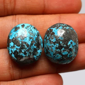 Set 2 pezzi pietre preziose cabochon turchese persiano naturale alta qualità 21 mm senza tempo - Foto 1 di 11