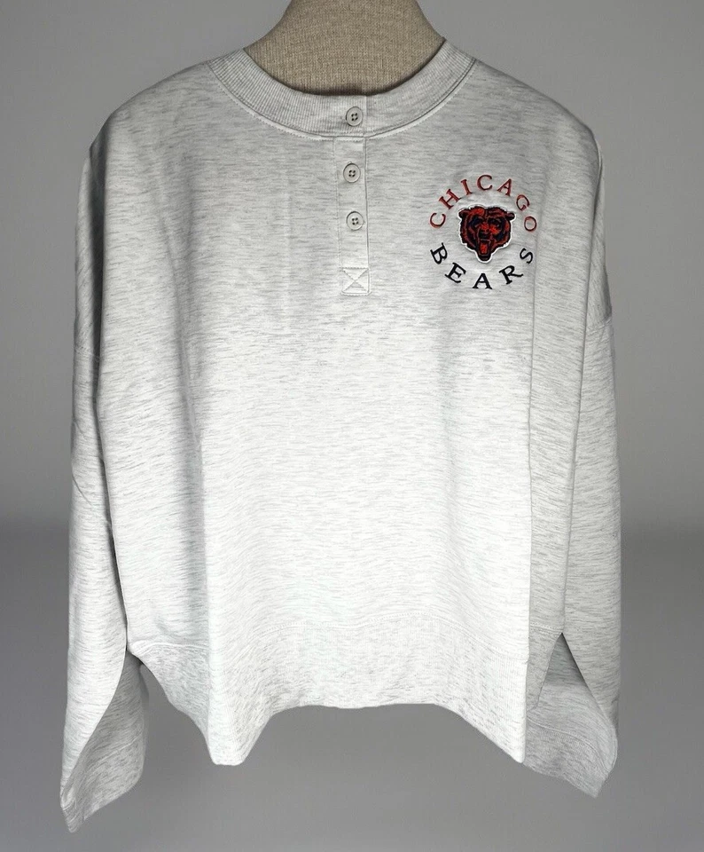 L NFL Women's Chicago Bears Soft 3 Button Pullover Sweatshirt GG4