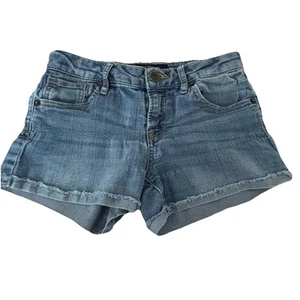Lucky Brand Denim Riley Shorts Girls 10 Med Wash Frayed Hem Adj Waist Stretch - Picture 1 of 8