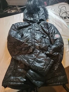 Aeropostale Damen Puffer schwarz Fell abnehmbare Kapuze Medium "F014" - Bild 1 von 6