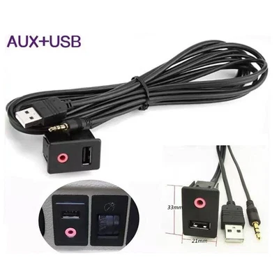 Kit adaptador de panel de extensión de enchufe USB AUX universal para montaje en tablero de instrumentos de automóvil Foto 1 de 4