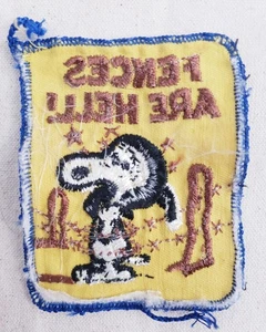 Vintage World War2 Snoopy Pilot Oval Sew On Patch FENCES ARE HELL! - Picture 1 of 12