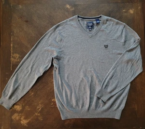 Chaps Pullover Sweater Mens Medium Gray V Neck Cashmere Cotton Casual Comfort - Picture 1 of 10
