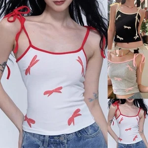Women Summer Kawaii Bow Vintage Style Crop Tops for Effortless Fashion - Picture 1 of 38