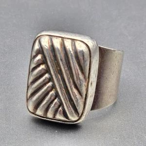Sterling Silber gerippt Rechteck Statement Ring Größe 8 skulptural Brutalist 14 g - Bild 1 von 10
