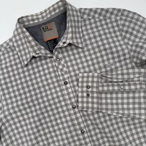 5.11 Tactical Gingham Plaid Snap Button Up Shirt Long Sleeve Gray & White Size M - Picture 1 of 7