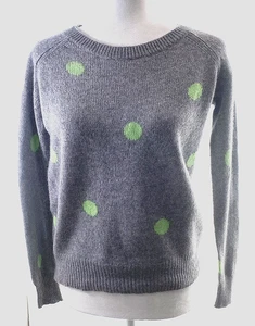 Damen 360 Pullover Kaschmir Pullover grau mit limettengrünen Punkten Langarm Small - Bild 1 von 11