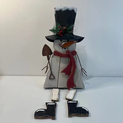 Vintage Wooden Snowman Christmas Decoration Wall Art Shelf Sitter Holidays - Image 1 of 4