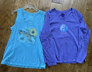 Set/Two Life is Good Tanktop & LS T-Shirt lila Yin Yang türkis blau Boot Small - Bild 1 von 7