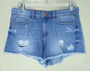 Noisy May Jean Shorts Womens Size Large Light Wash Blue Denim Distressed Raw Hem - Picture 1 of 9