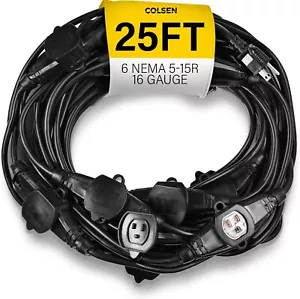 Zuverlässiges 25 Fuß 16 AWG Verlängerungskabel mit 6 NEMA-Multisteckern für Außen/Innen - Bild 1 von 11