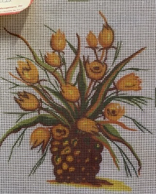 Vtg Unique Tulips Needlepoint Canvas from I. M. C. Management, 11" x 14" - Image 1 of 2