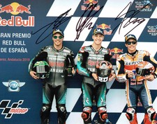 Marc MARQUEZ, Fabio QUARTARARO & Franco MORBIDELLI SIGNED Photo AFTAL COA MOTOGP