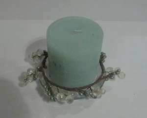 Mint Green Candle with Glass Candleholder Plate & Decorative Beaded Trim, 3 pc - Picture 1 of 2
