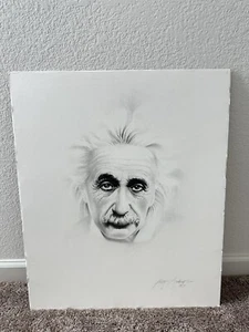 Gary Saderup Albert Einstein Art 24x20 signed stone drawing print 1987 - Picture 1 of 7