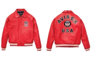 Herren rote Avirex Echtleder Bomberjacke American Flight Leather Jacket - Bild 1 von 2