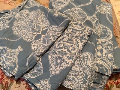 Pottery Barn ~Pale Blue & White Alana Medallion F/Q Duvet Cover 2 Shams 2 Euros - Image 1 of 4