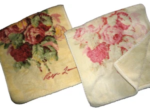 VINTAGE RALPH LAUREN KATHLEEN YELLOW FLORAL (2) HAND TOWELS 15 X 29 - Picture 1 of 9