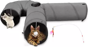 Cat Tunnel Large 3 Way Collapsible Cloth Pet Tunnel Tube with Plush Ball & - Picture 1 of 12