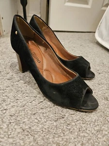 Bellissimo Black Leather Shoes Heels Vintage Size 5 UK 38 EU Brazil Padded - Picture 1 of 7