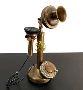 Vintage Candlestick Rotary Dial Phone Brass Antique Finish Desk/Table Decorative - Picture 1 of 5