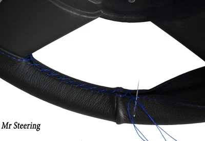 Funda De Volante De Cuero Negro Con Costura Azul Real Para Rover CityRover 03-06 - Imagen 1 de 4