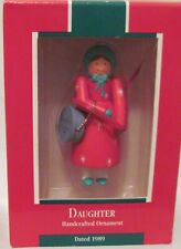 1989 HALLMARK - DAUGHTER -HANDCRAFTED ORNAMENT  GIRL WITH A HAT BOX- MINT IN BOX