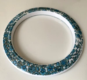 Vintage 1970's 'Liberty' Blue Floral Print on White Bangle Bracelet, GC - Picture 1 of 3