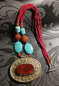 Collar Vintage Marroquí-Bereber Turquesa Cornalina Piedras Naturales Piedras (982H) - Imagen 1 de 13