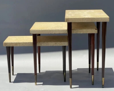 PAUL FRANKL CORK TOP NESTING TABLES ANTIQUE VINTAGE MODERN ART DECO TABLE 1940s - Image 1 of 4