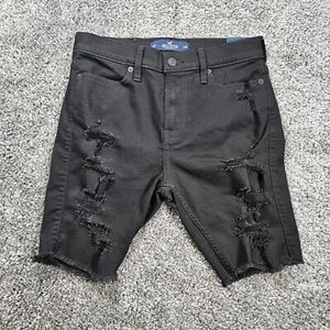 Hollister Ladies Skinny Denim Shorts Advanced Stretch Distressed Black W30 NEW - Picture 1 of 10